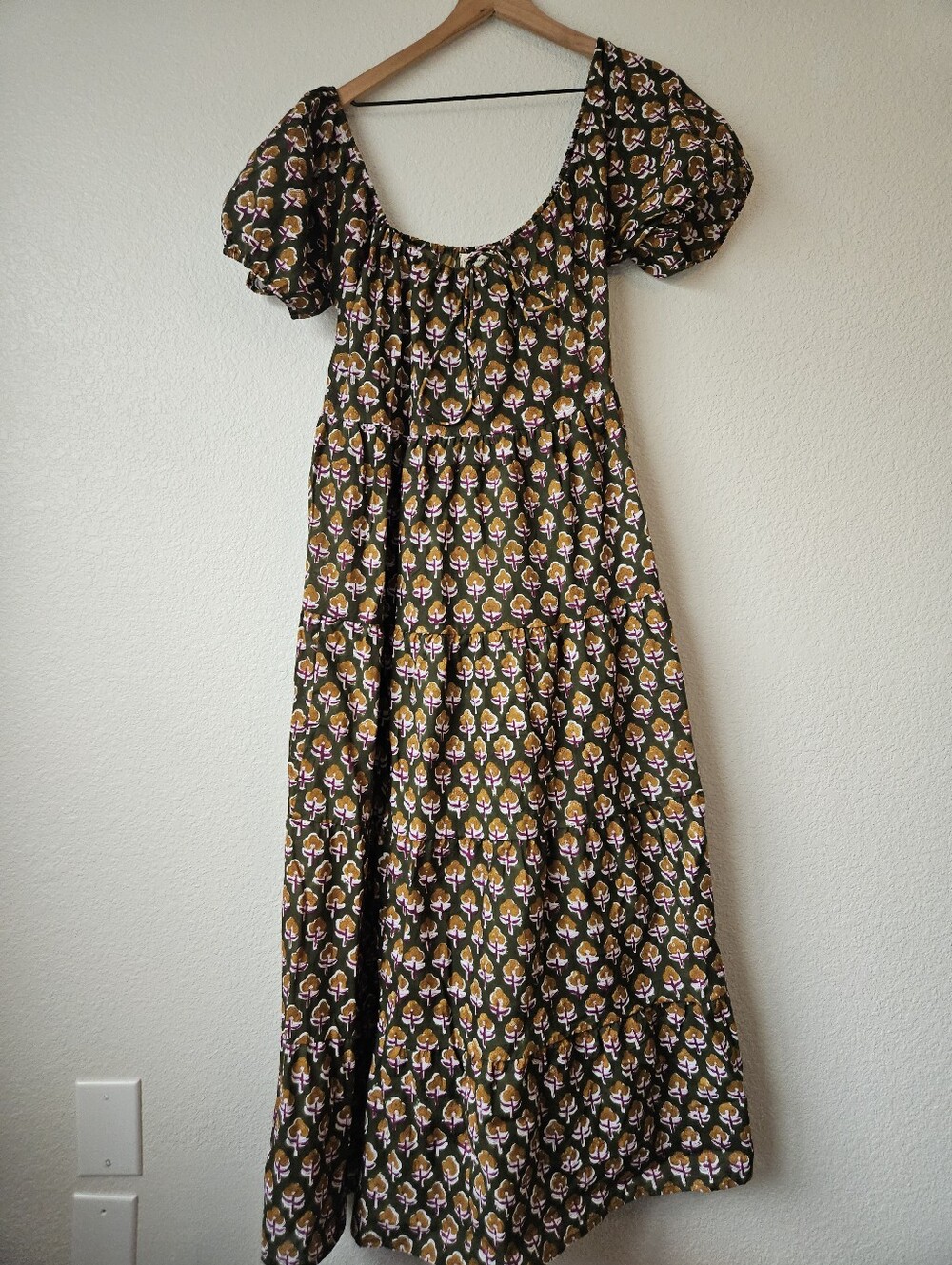 cotton maxi dress, medium bohemian floral relaxed cottagecore block print